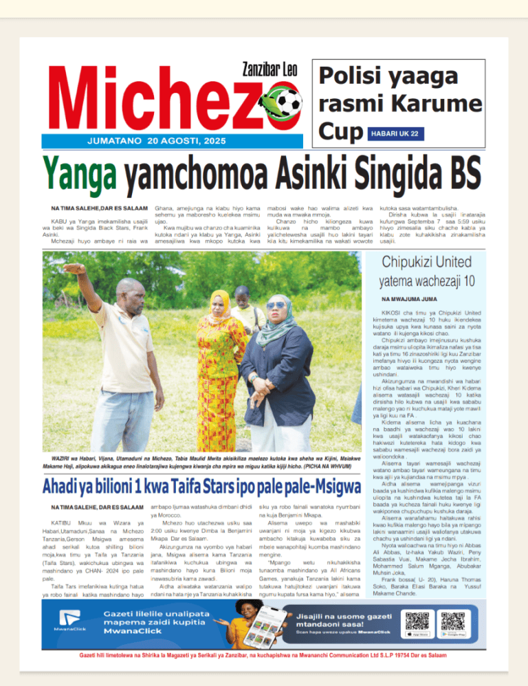 PITIA MAGAZETI YA MICHEZO LEO TAREHE 20 AGOSTI 2025