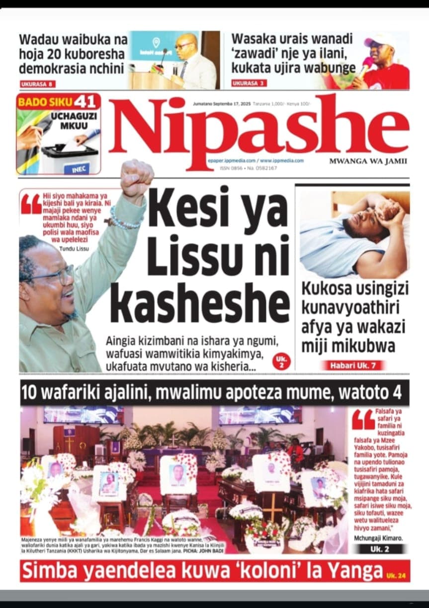 Habari Kubwa Katika Magazeti ya leo Septemba 17, 2025
