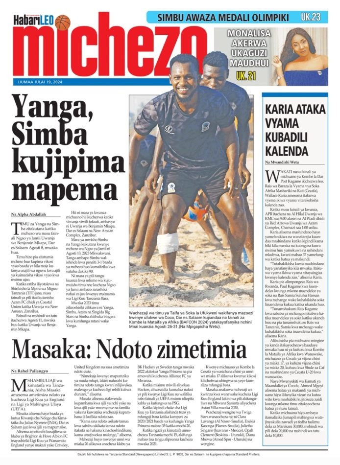 magazeti ya Michezo Tanzania leo Ijumaa ya July 19, 2024