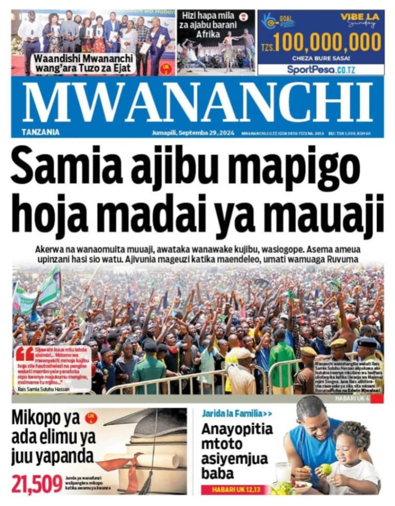 Magazeti ya leo september 29 2024